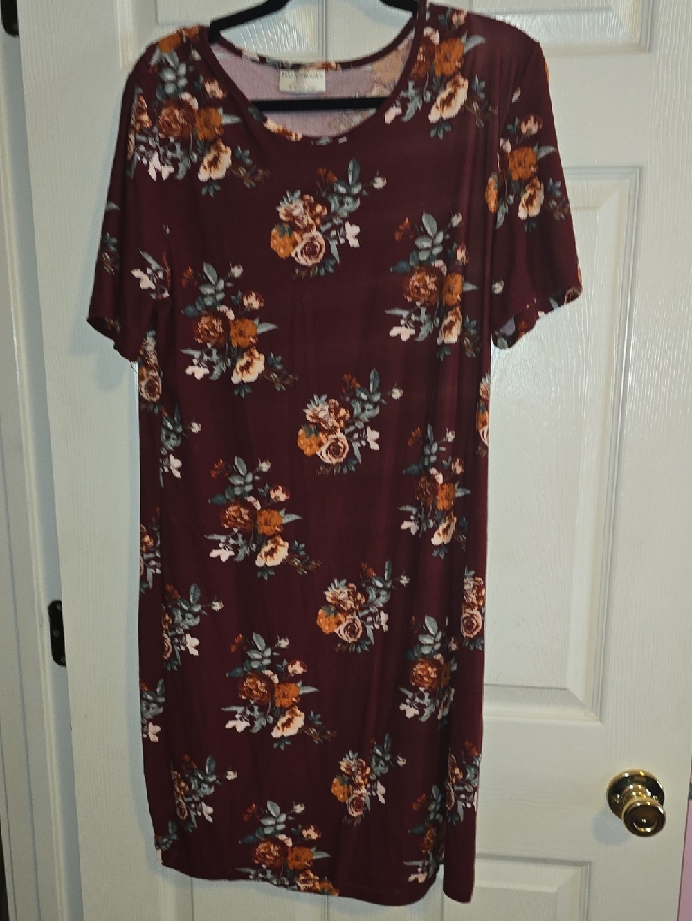Bobbie Brooks Floral‎ Dress in Burgundy, Mustard & Teal Accents